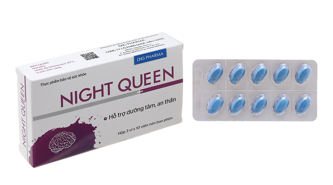 Viên uống DHG Pharma Night Queen hỗ trợ dưỡng tâm an thần, giúp dễ ngủ, cho giấc ngủ sâu (Hộp 30 viên)