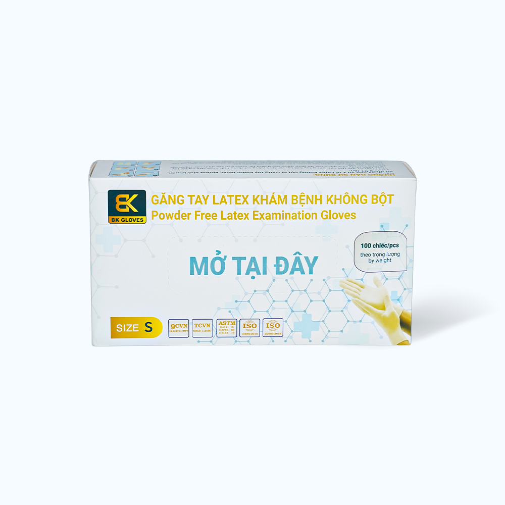 Găng tay cao su y tế không bột Polymer Latex Asap Powder Free Examination Gloves dễ đeo, có độ dai và bền Size S