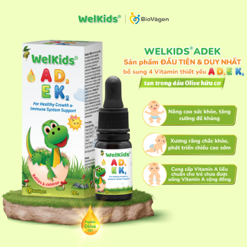 Biovagen Welkids Multivitamin ADKE bổ sung vitamin A, D3, K2, E cho trẻ (Chai 10ml)