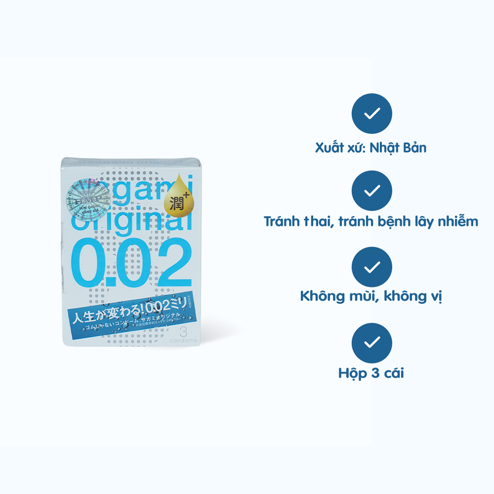 Bao cao su Sagami Original SO 0.02 (Hộp 3 cái)