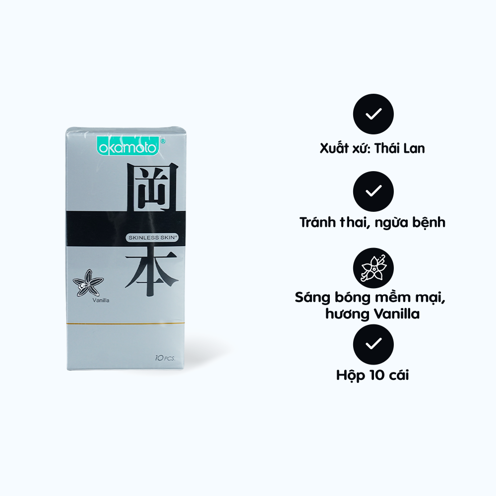 Bao cao su Okamoto Skinless Skin Vanilla (10 cái/hộp)